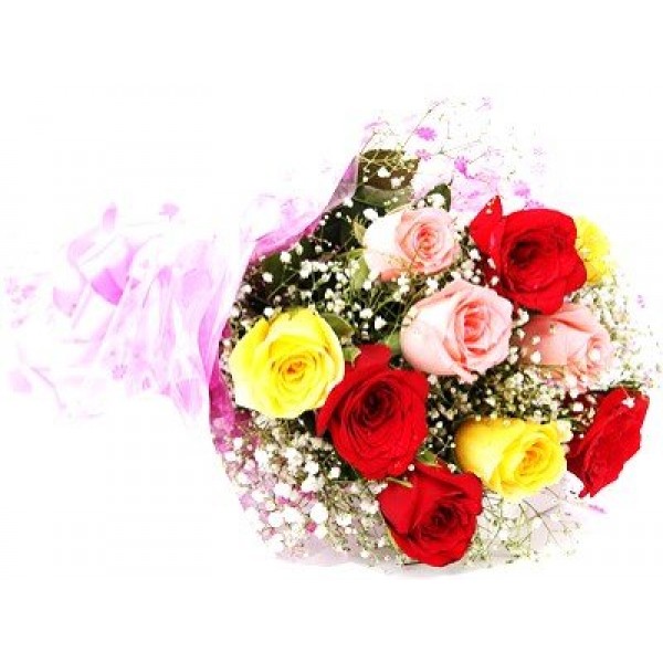 Fresh Flower Bouquet Of Mixed Roses Bunch Of 8